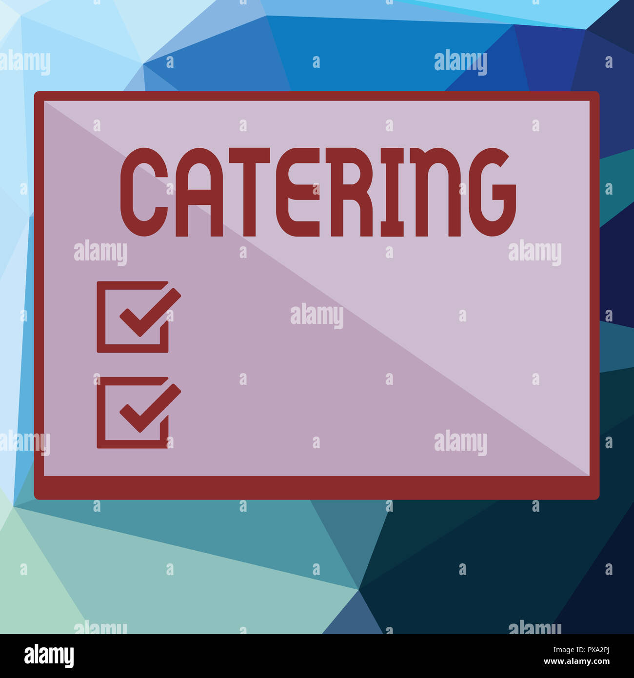 La scrittura della nota mostra Catering. Business photo vetrina per fornire mostra con alimento bevanda in corrispondenza di un evento sociale o di un altro organismo. Foto Stock