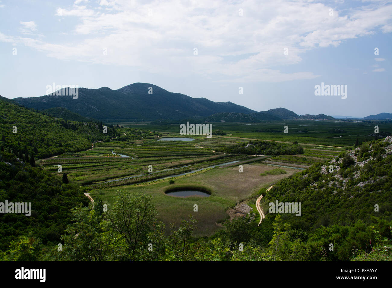 Neretva Delta è il delta del fiume Neretva, un fiume che scorre attraverso la Bosnia ed Erzegovina e di Croazia e si svuota nel mare Adriatico. Foto Stock