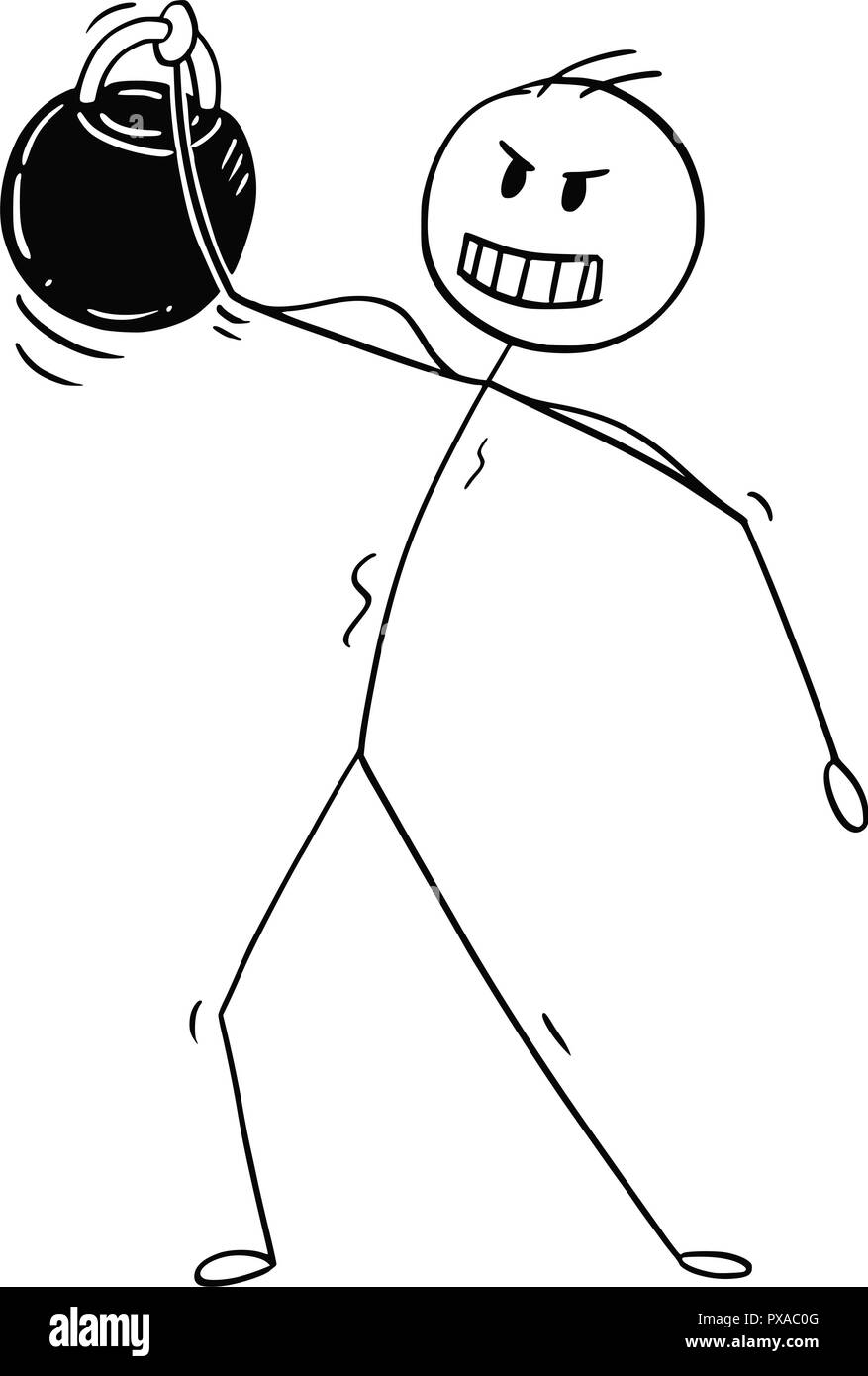 Cartoon di uomo muscoloso sollevamento peso Kettlebell Illustrazione Vettoriale