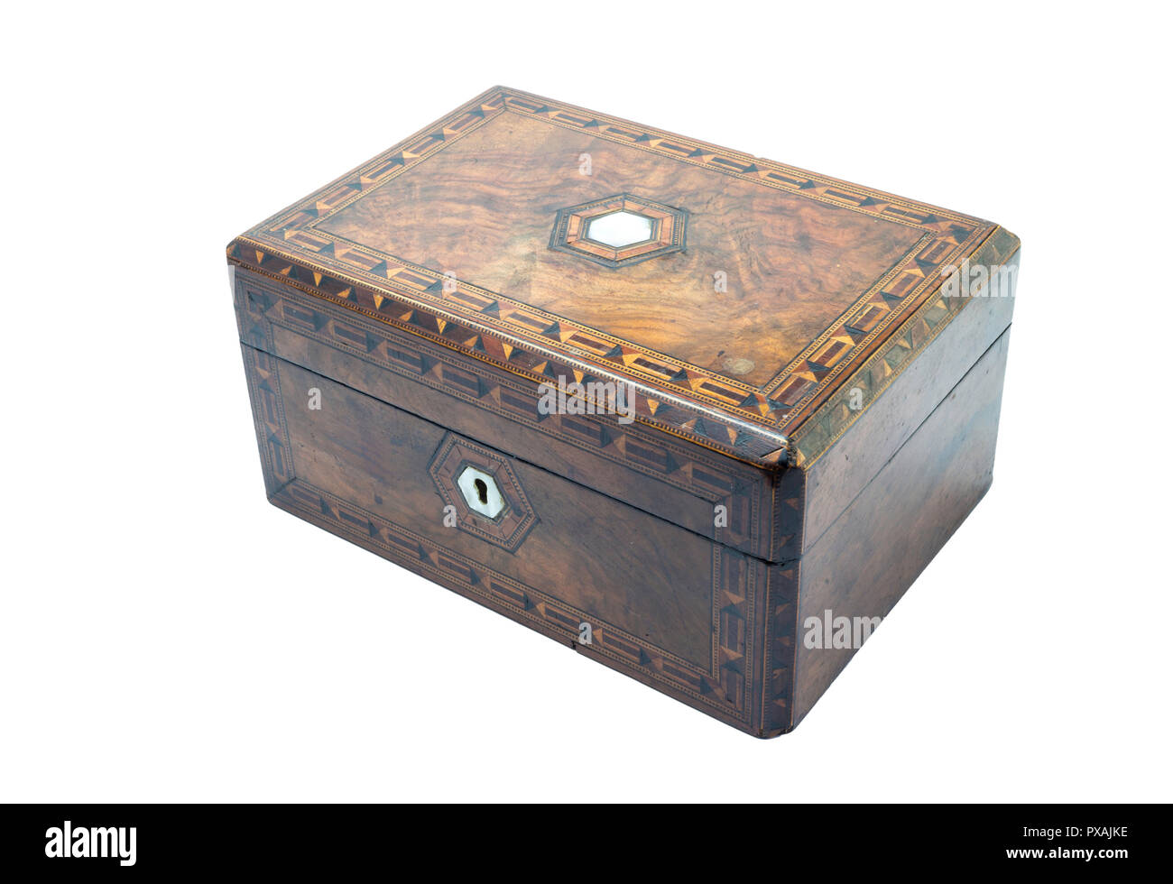 Antica scatola in legno di noce impiallacciato intarsio e madreperla Foto  stock - Alamy