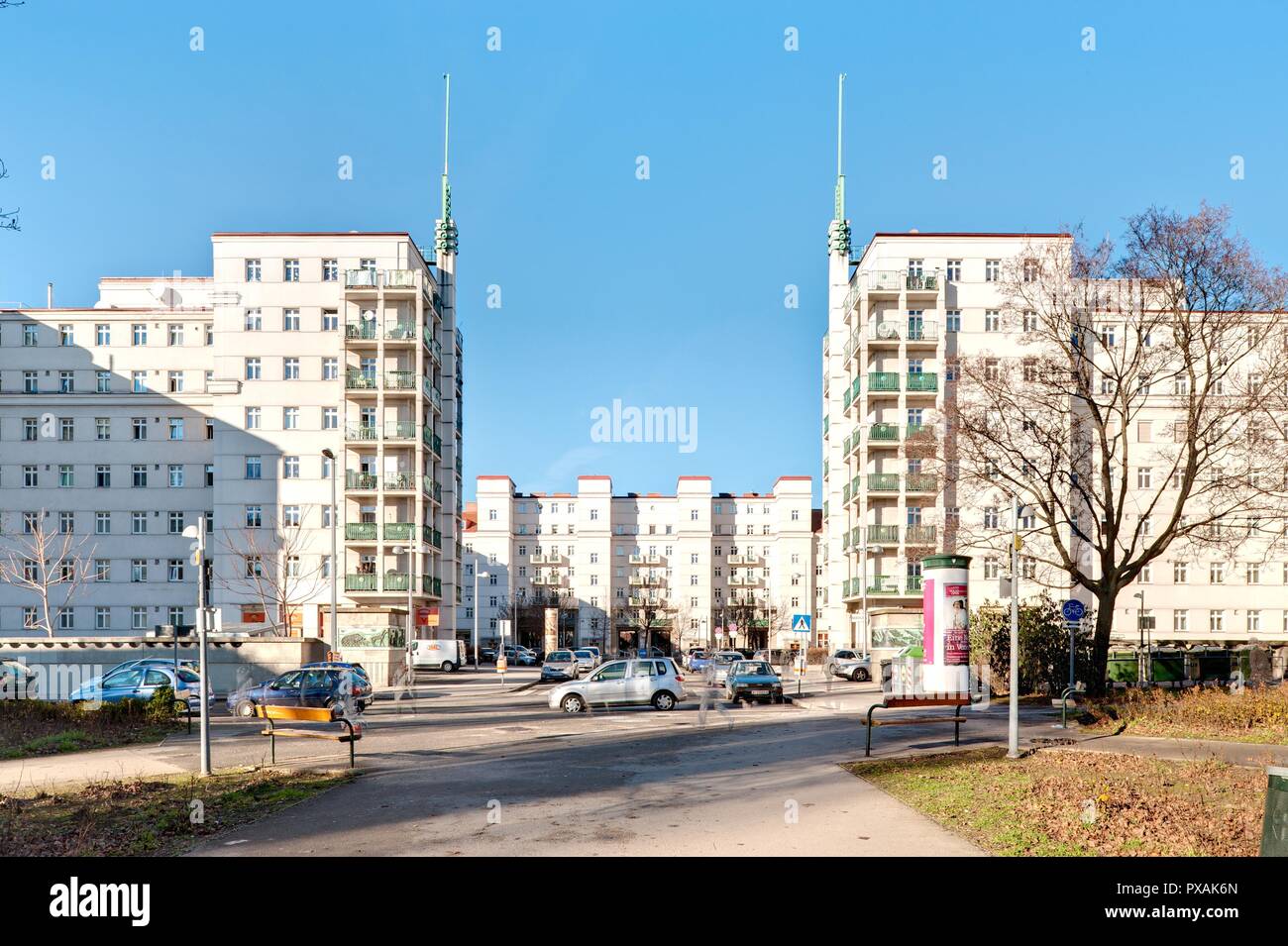 Wien, Gemeindebau des "Roten Wien - Vienna, Consiglio Tenement blocco, "rosso" di Vienna, Wohnhausanlage Friedrich-Engels-Platz, Rudolf Perco 1930-1934 Foto Stock