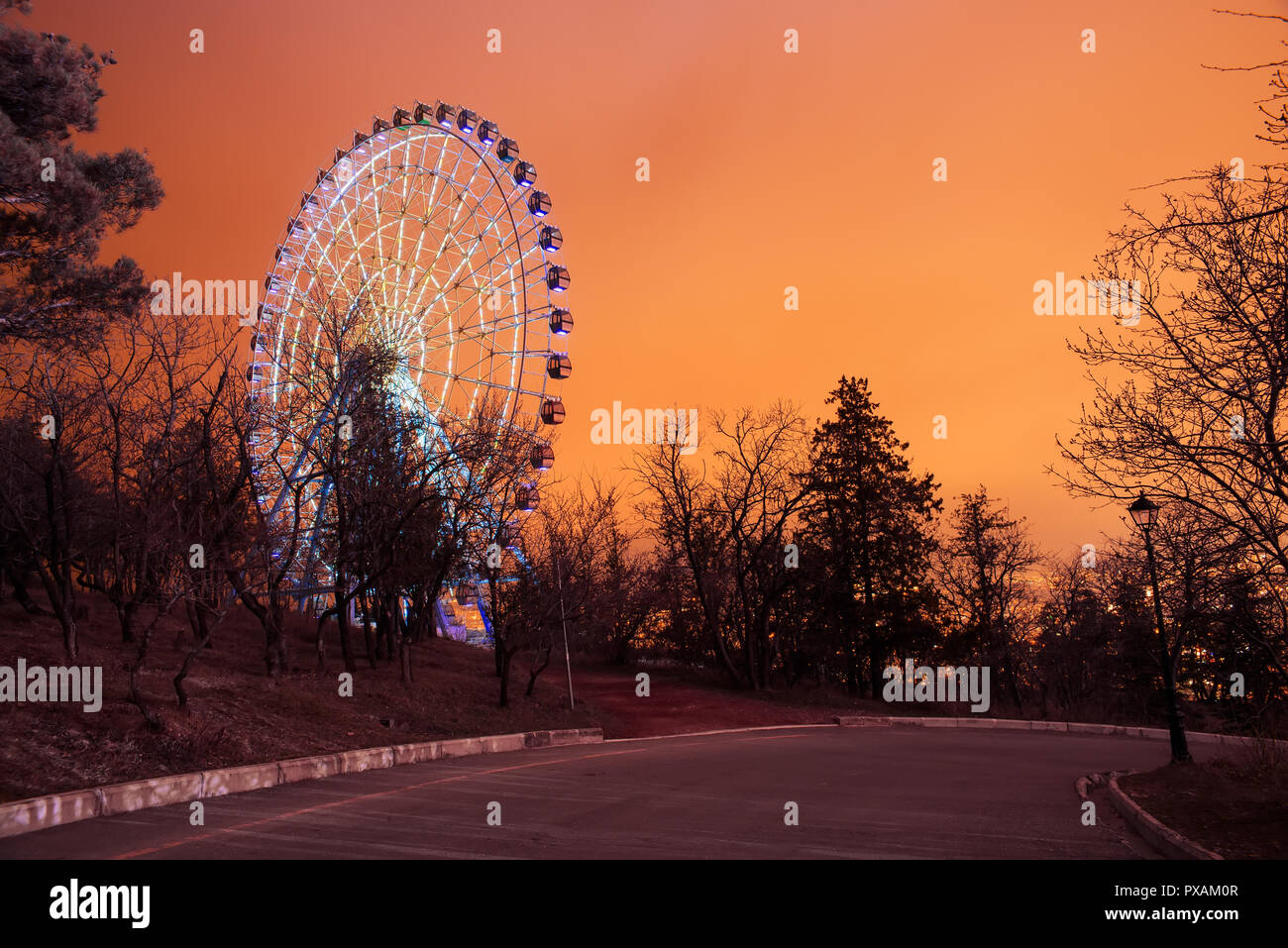 Ruota panoramica Ferris nella notte Tbilisi Foto Stock