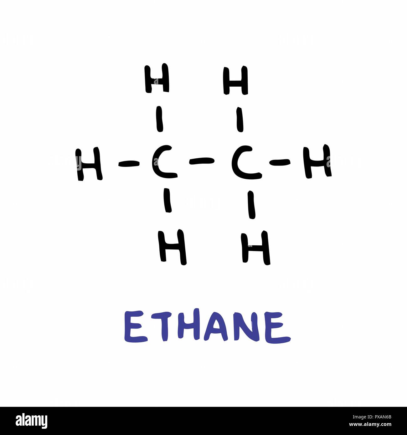 Lo stile di Freehand illustrazione della formula di etano Illustrazione Vettoriale