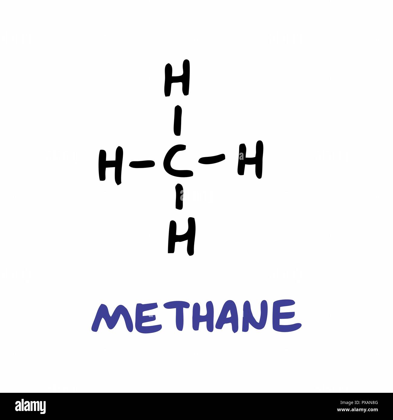 Lo stile di Freehand illustrazione della formula di metano Illustrazione Vettoriale