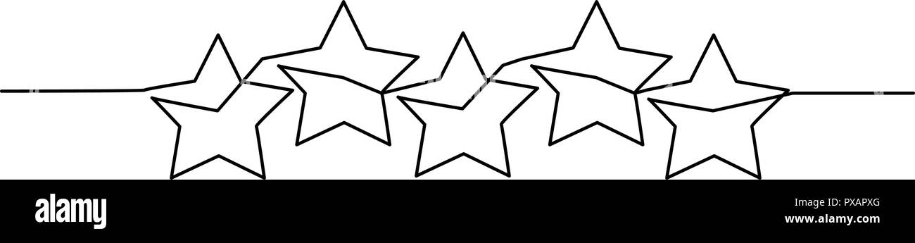 Continuo di un disegno della linea. Cinque stelle di prodotto del cliente revisione rating icona. Illustrazione Vettoriale Illustrazione Vettoriale