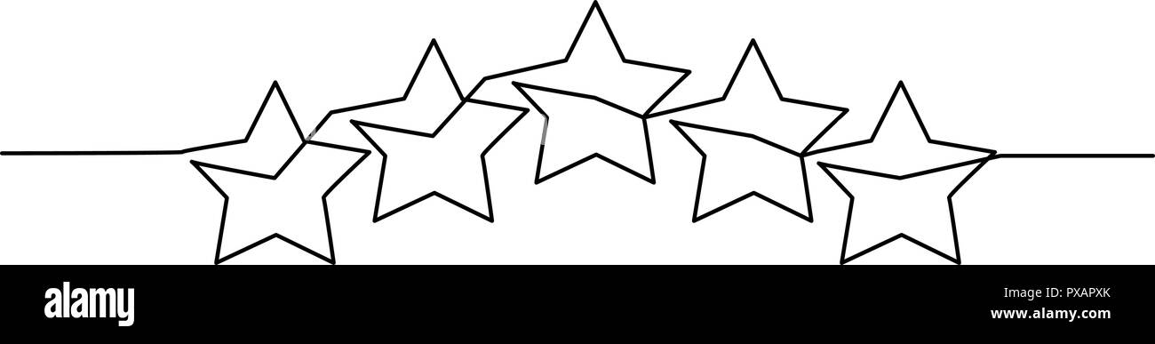 Continuo di un disegno della linea. Cinque stelle di prodotto del cliente revisione rating icona. Illustrazione Vettoriale Illustrazione Vettoriale