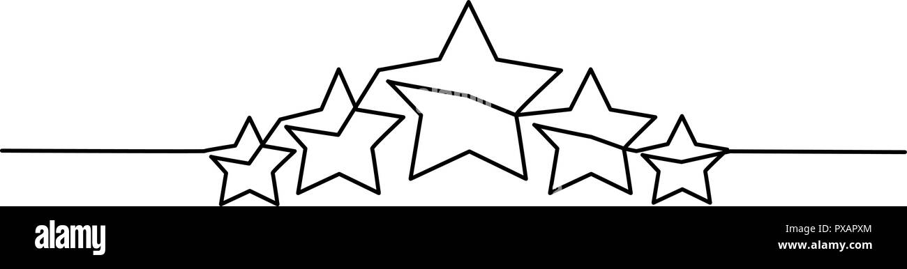 Continuo di un disegno della linea. Cinque stelle di prodotto del cliente revisione rating icona. Illustrazione Vettoriale Illustrazione Vettoriale