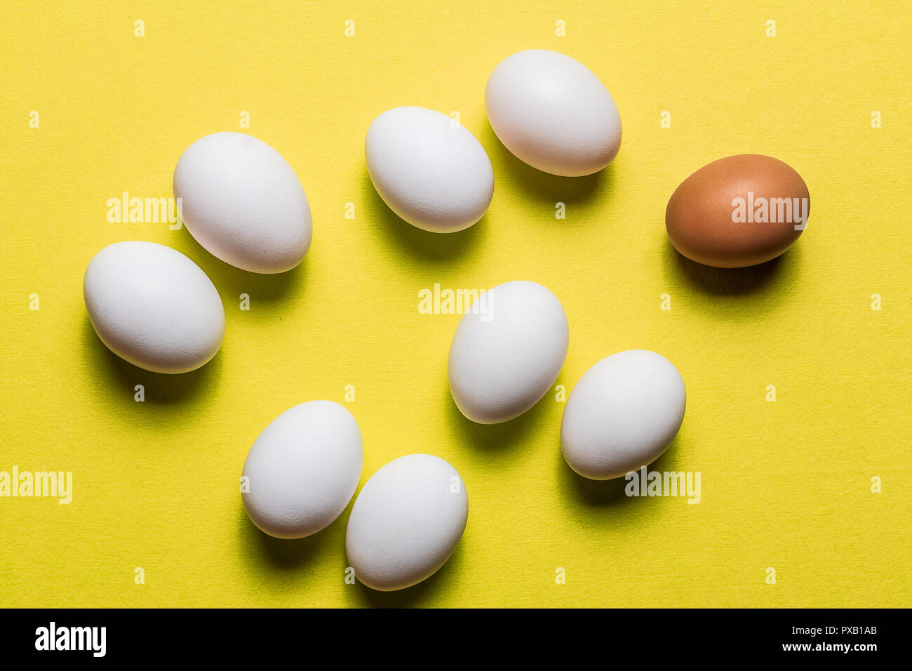 Stile minimalista. Piatto layout laici uovo pattern sul pastello colorato sfondo. Foto Stock