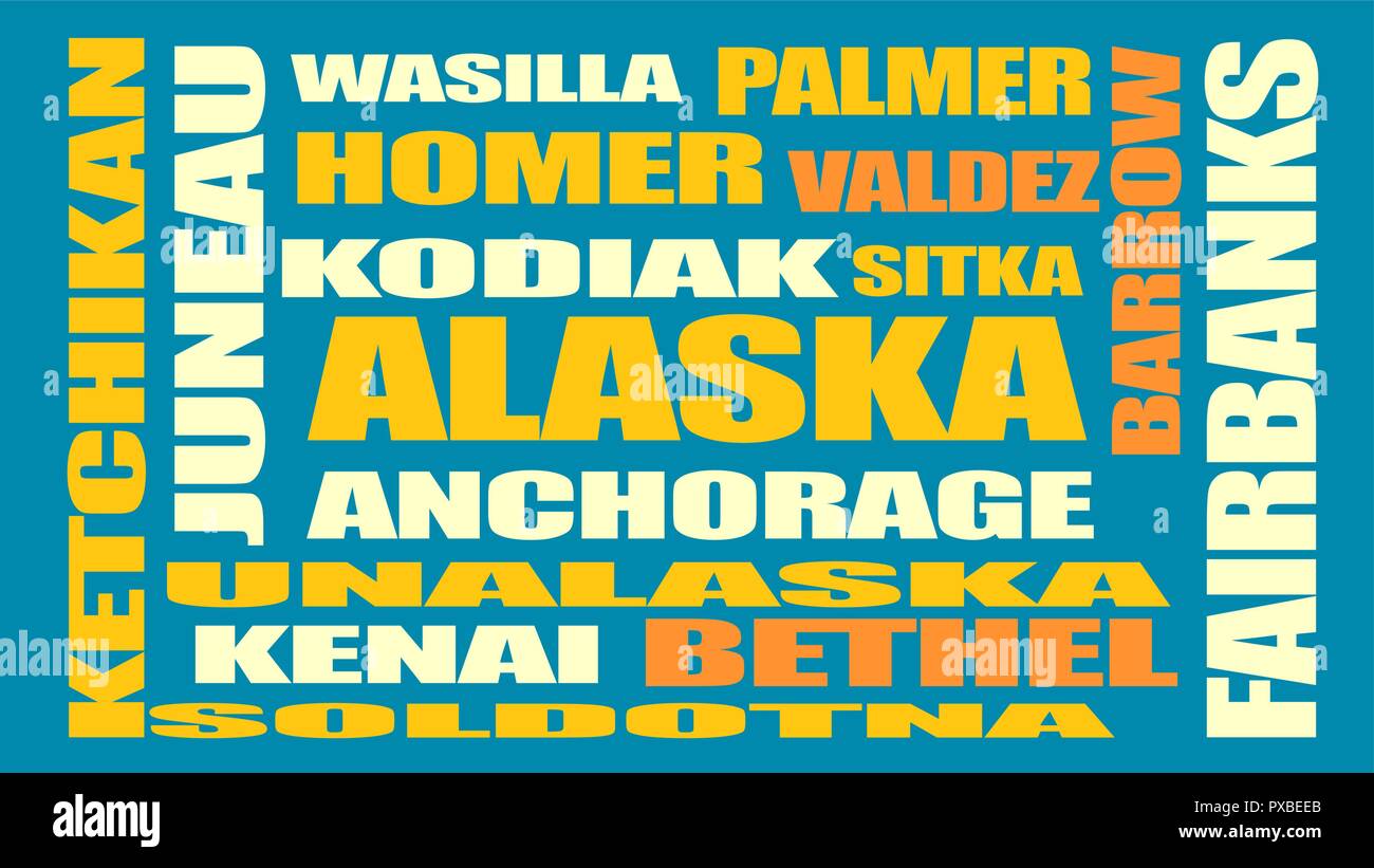 Stato dell'Alaska Lista città Illustrazione Vettoriale