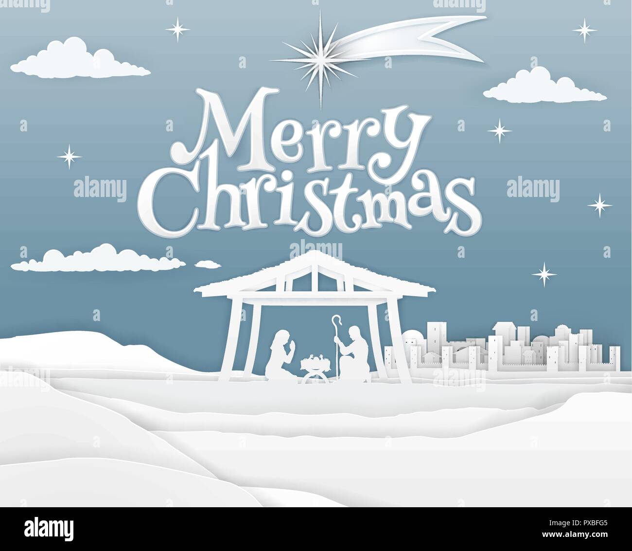 Natività Buon Natale scena della carta Illustrazione Vettoriale