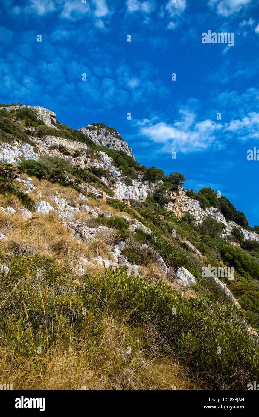 La Rocca di Gibilterra. Gibilterra è un British Overseas territorio situato sulla punta meridionale della Spagna Foto Stock