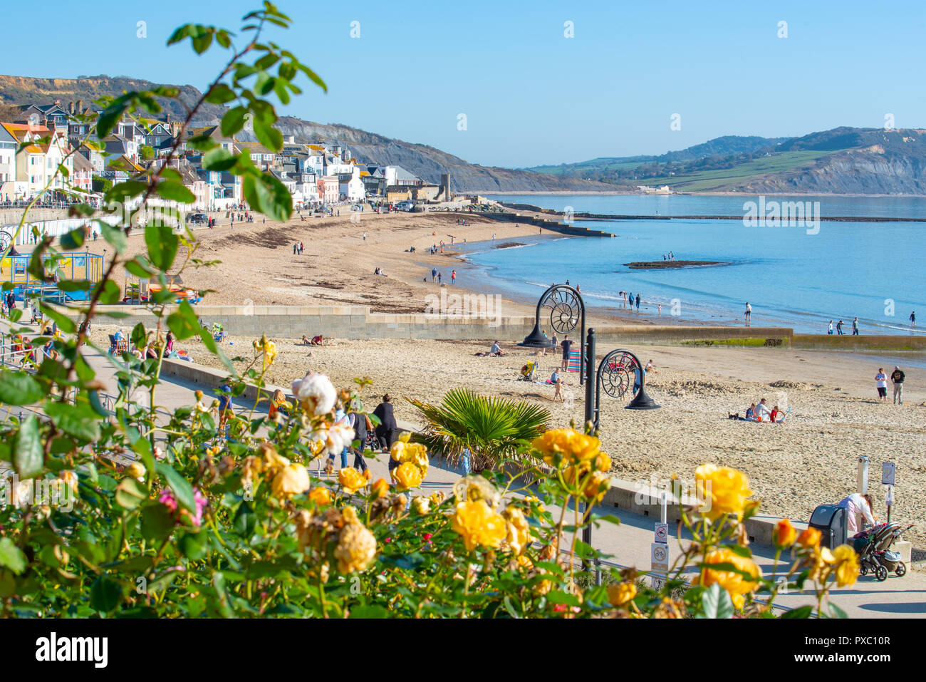 Lyme Regis, Dorset, Regno Unito. Il 21 ottobre 2018. Regno Unito: Meteo Unseasonably warm weekend di sole e cielo azzurro a Lyme Regis. La Gran Bretagna gode di un ultimo weekend di sole prima chilier, condizioni wintery arrivare e temperature cadono più tardi nel corso della settimana. Credito: Celia McMahon/Alamy Live News Foto Stock