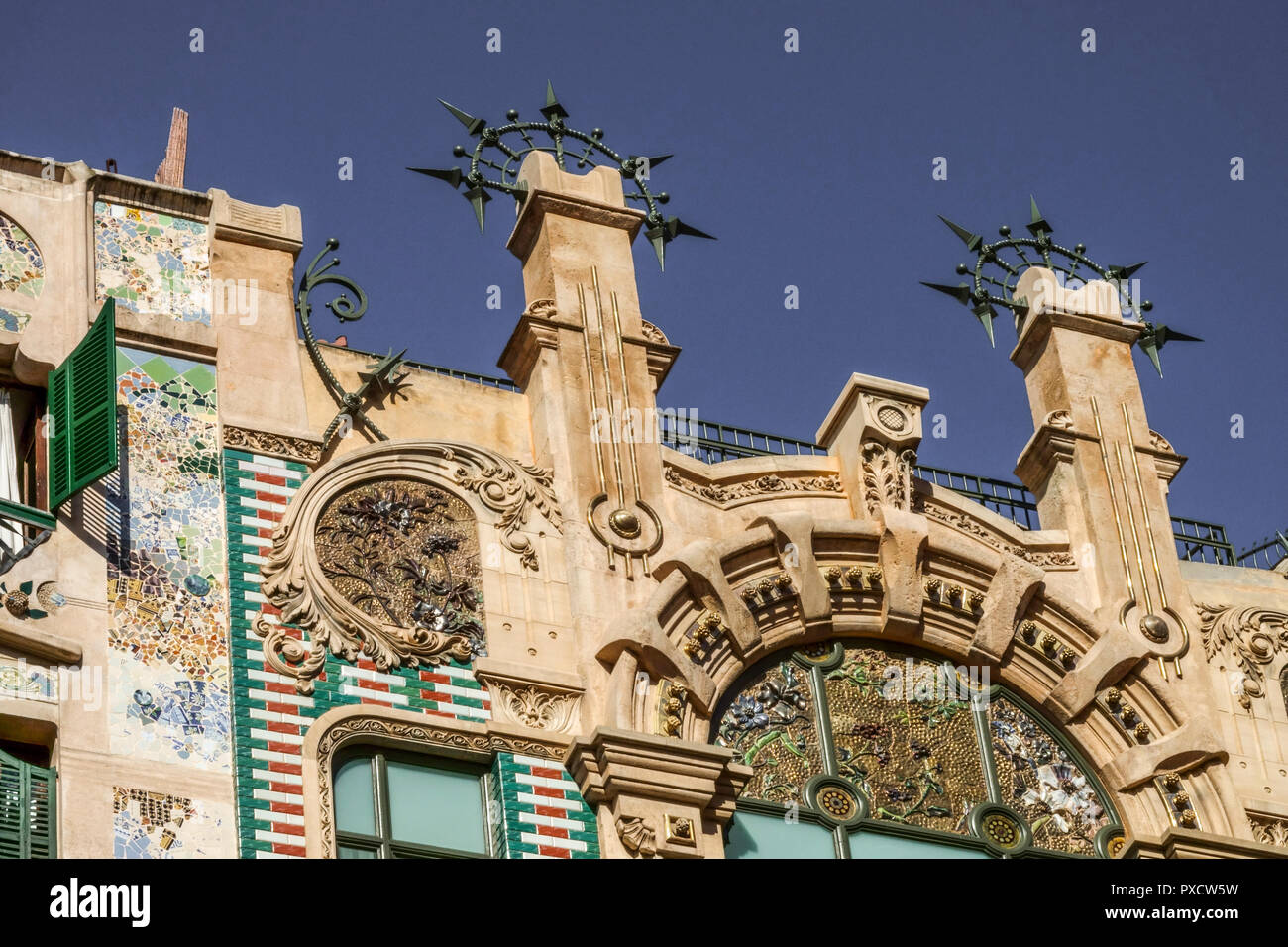 Palma de Mallorca Art Nouveau, può Rei, casa con facciata a mosaico, Mallorca, Spagna Foto Stock