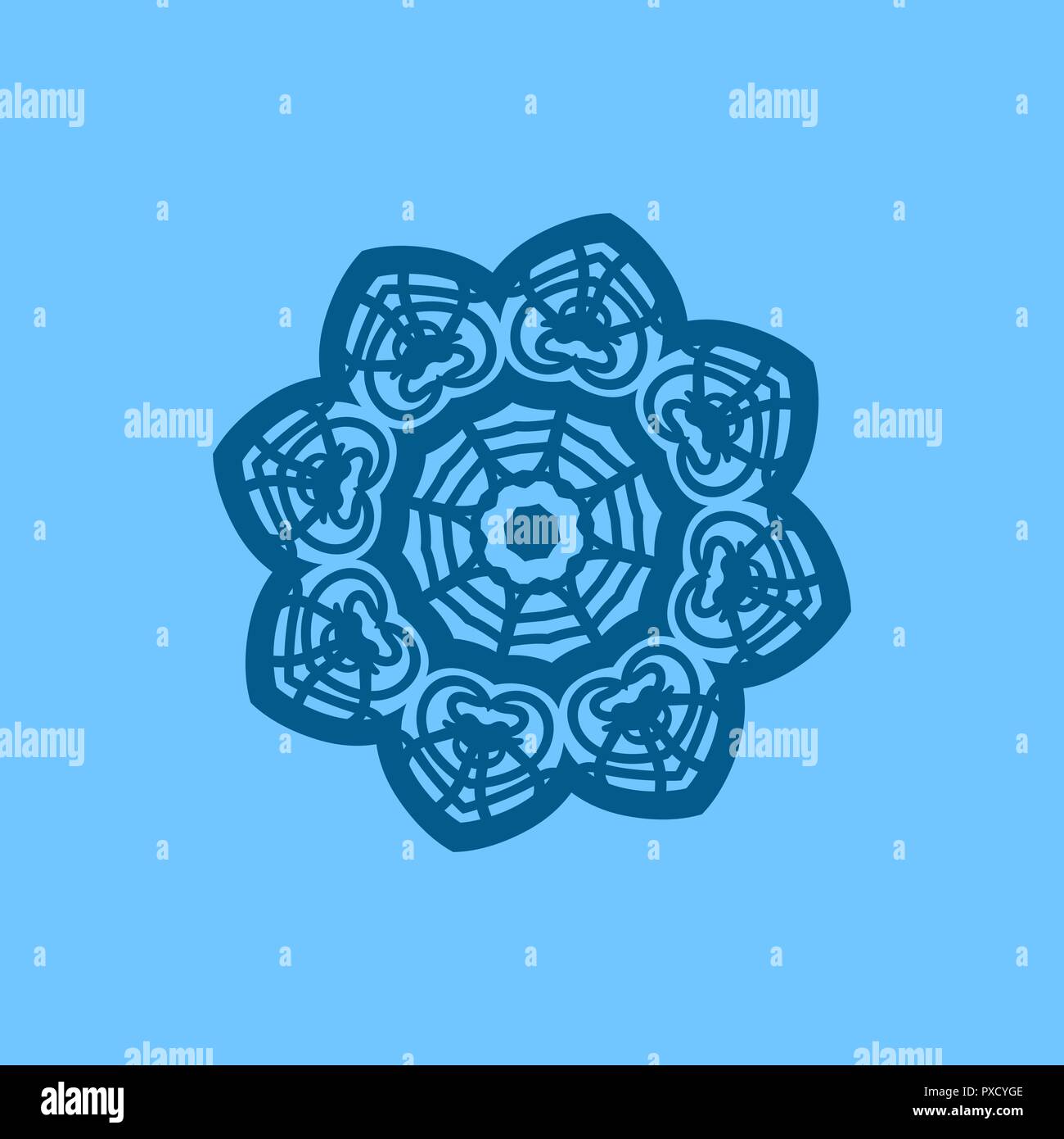 Il grande blu il simbolo del fiocco di neve su fondo azzurro, Xmas coperchio o flyer Illustrazione Vettoriale