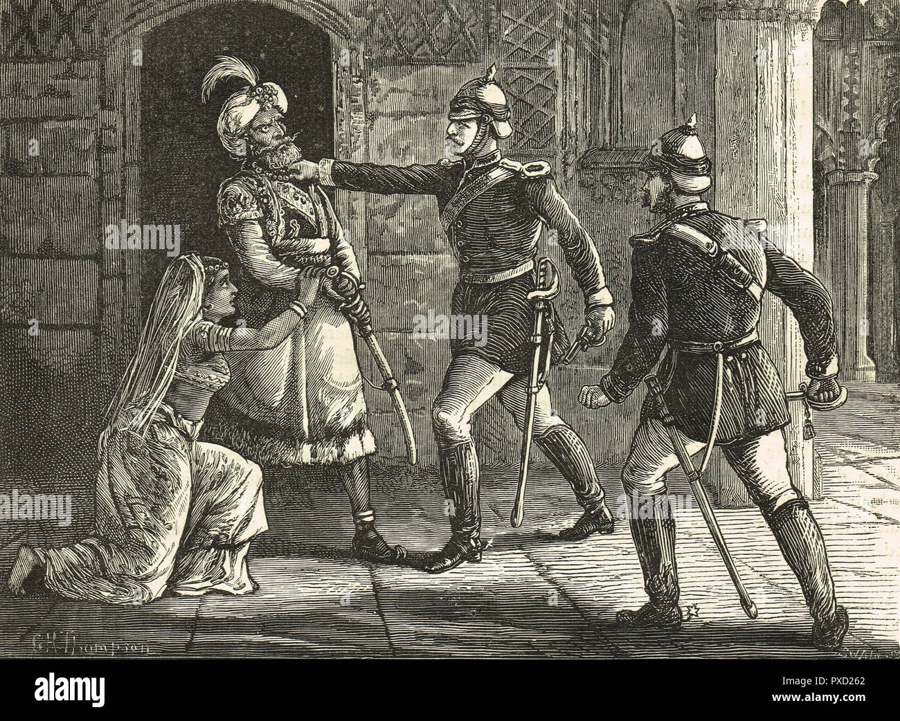 L arresto di Bahadur Shah Zafar, re di Delhi, India, da grandi William Hodson, 20 settembre 1857, durante la Ribellione indiana del 1857 Foto Stock