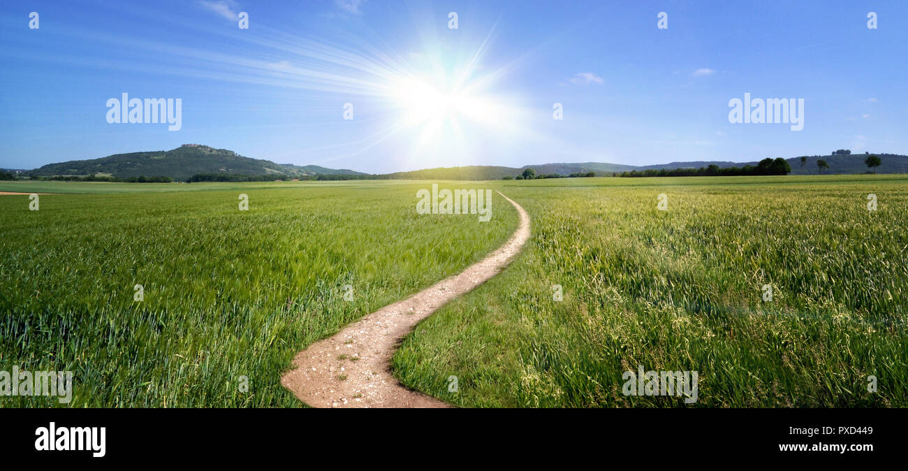 Strada sterrata Sentiero panorama ampio sentiero sole oscillante estate Foto Stock