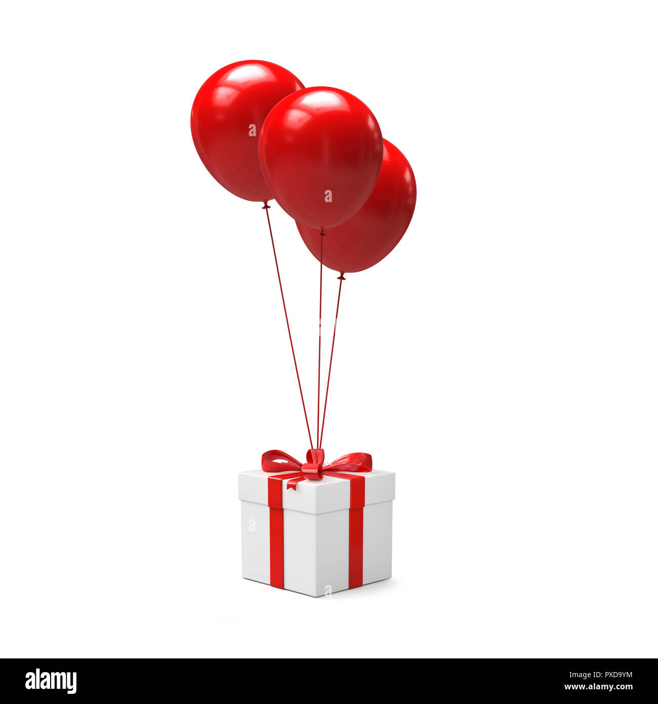 Palloncini rossi con confezione regalo isolato su sfondo bianco. 3d  illustrazione Foto stock - Alamy