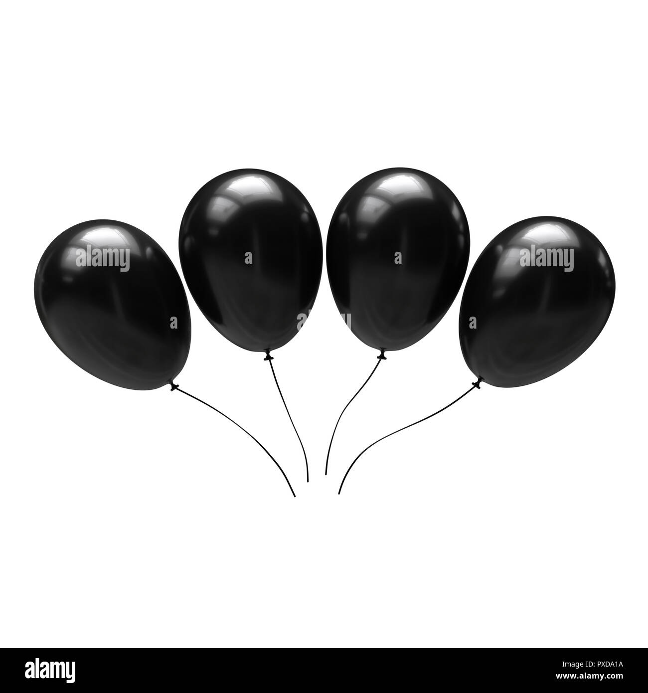 Palloncini neri isolati su sfondo bianco. 3d illustrazione Foto Stock