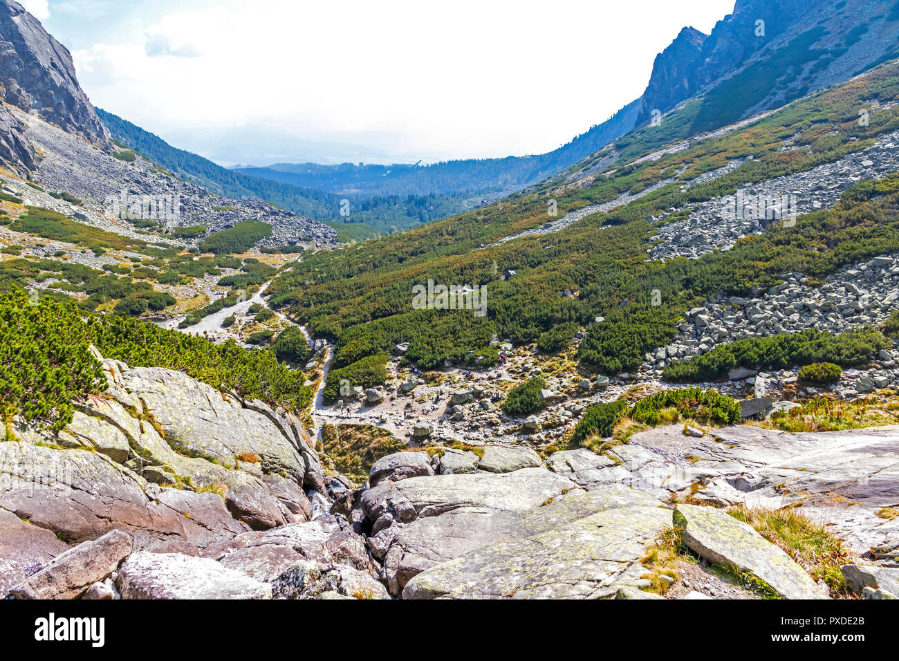 Escursionismo in Alti Tatra (Vysoke Tatry), Slovacchia. Mlynicka Valley. Sopra la cascata Skok (slovacco: Vodopad Skok). 1789m. Foto Stock