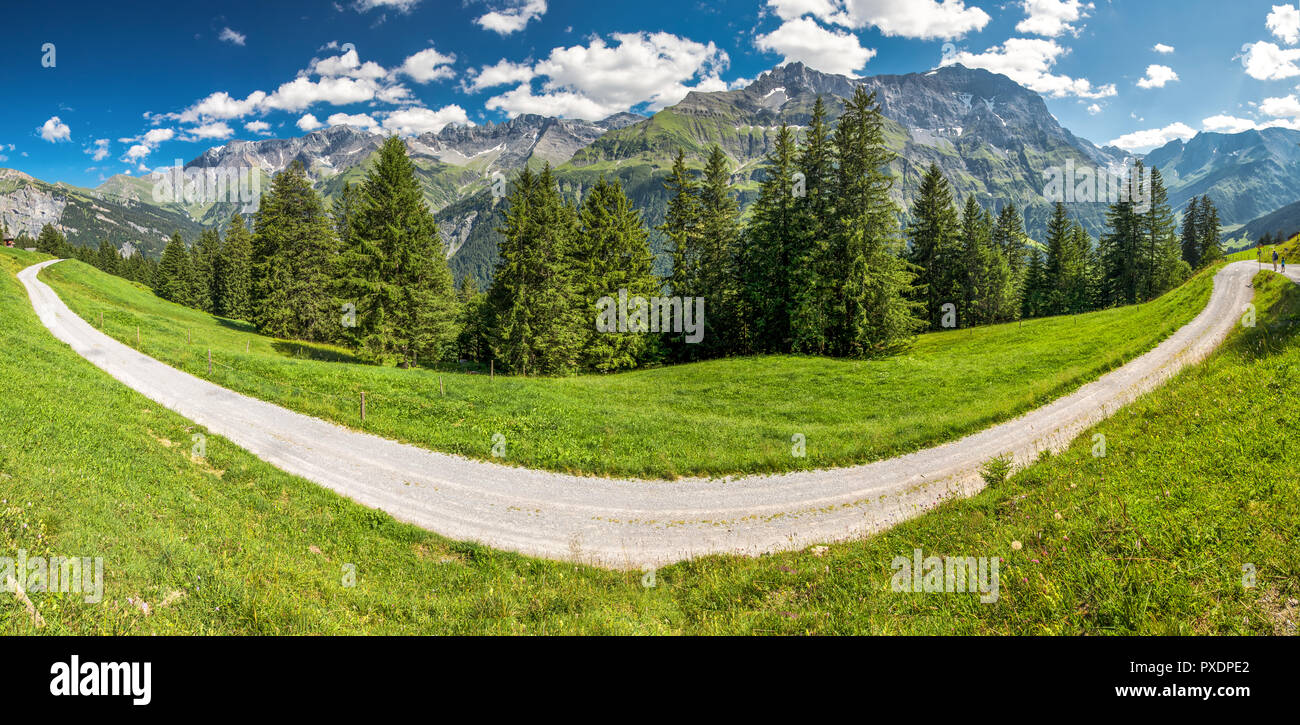 Vista delle montagne svizzere - Piz Segnas, Piz Sardona, Laaxr Stockli da Ampachli, Glarona, Svizzera, Europa. Foto Stock