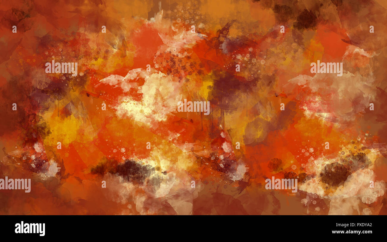 Abstract arancione e marrone acquerello sfondo. Bright multi macchie colorate. Foto Stock