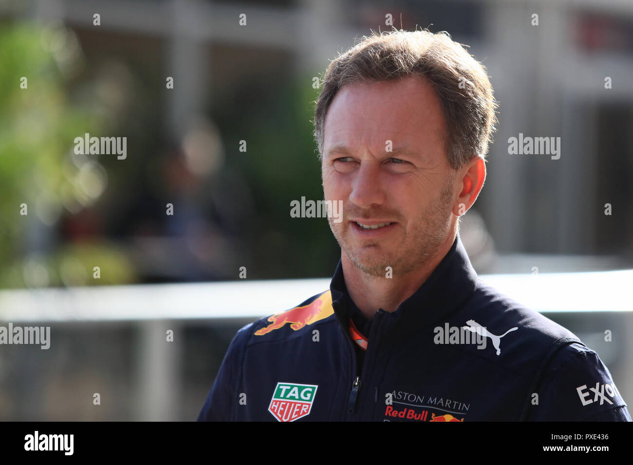 Il 21 ottobre 2018, il circuito delle Americhe, Austin, Stati Uniti d'America; la Formula Uno al Gran Premio degli Stati Uniti, il giorno della gara; Christian Horner arriva per la gara Foto Stock