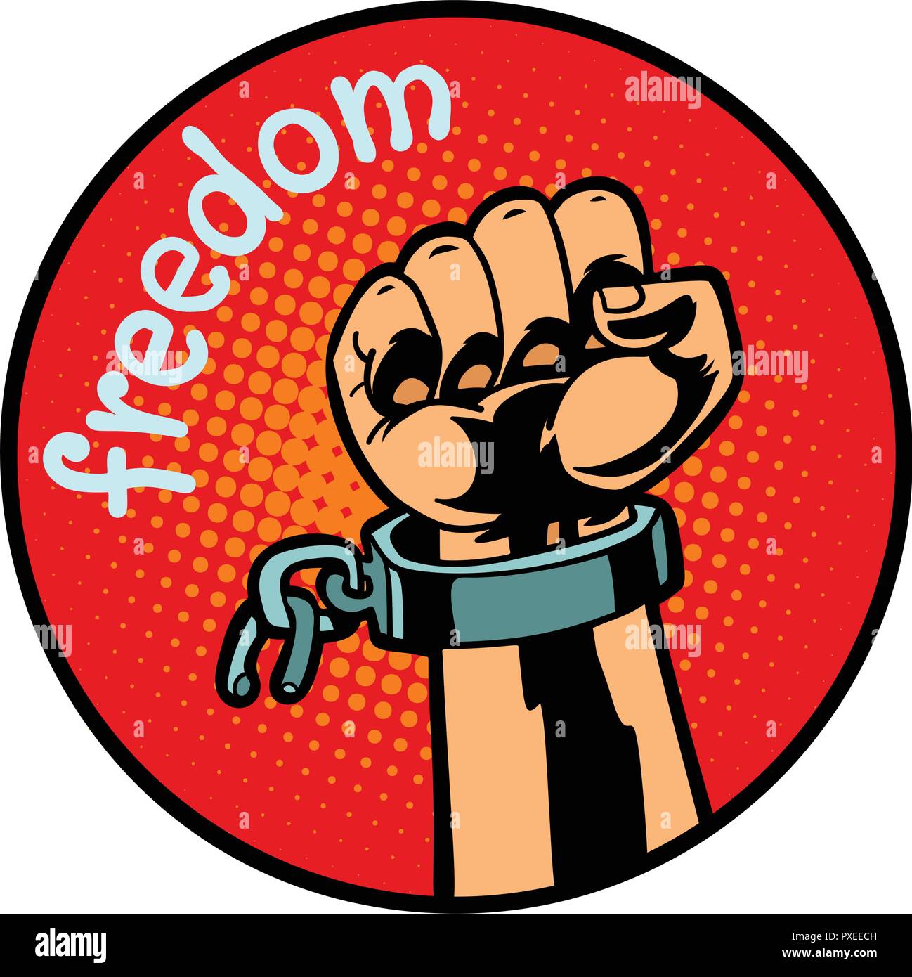 Libertà mano Catena strappata icona simbolo cerchio emblema Illustrazione Vettoriale