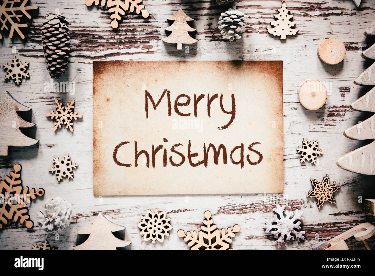 Nostalgico decorazione di Natale, carta, Testo Buon Natale Foto Stock