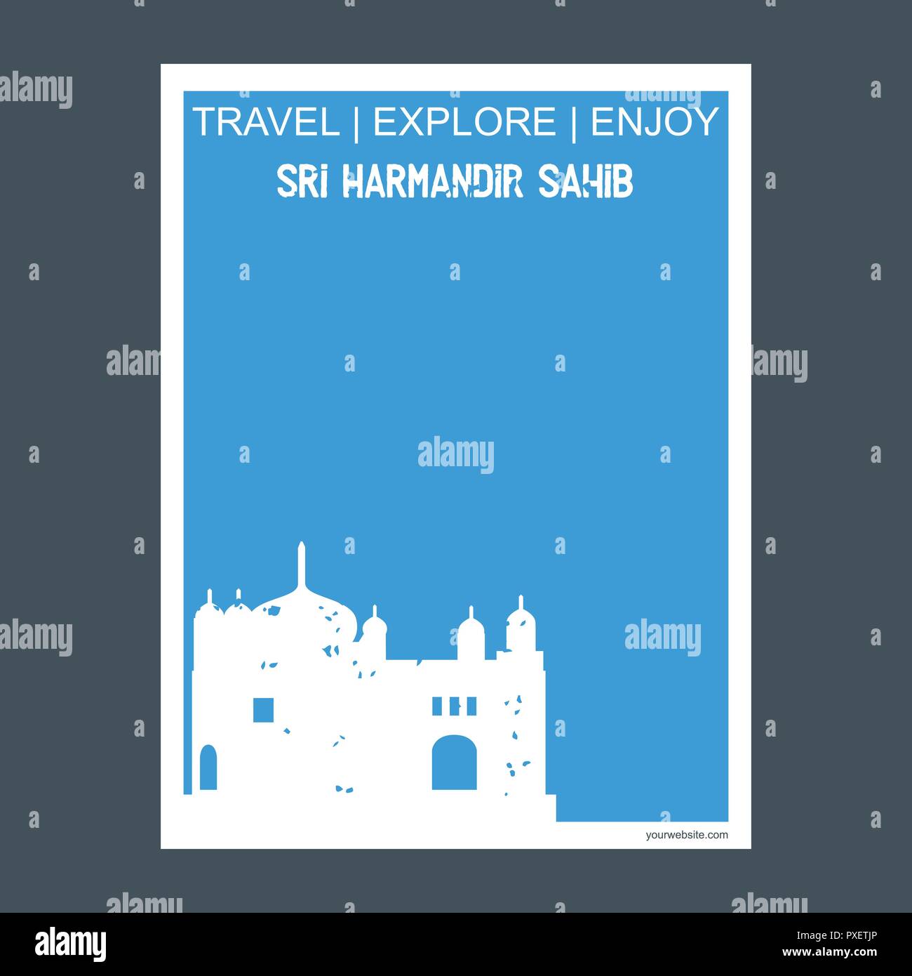Sri Harmandir Sahib Amritsa, India monumento landmark brochure stile piatto e vettore di tipografia Illustrazione Vettoriale