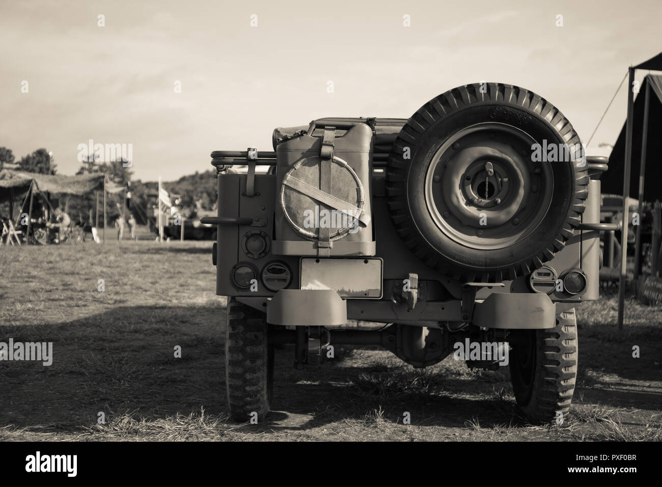 Una guerra mondiale II era ci vintage veicolo militare conosciuta come una Jeep. Foto Stock