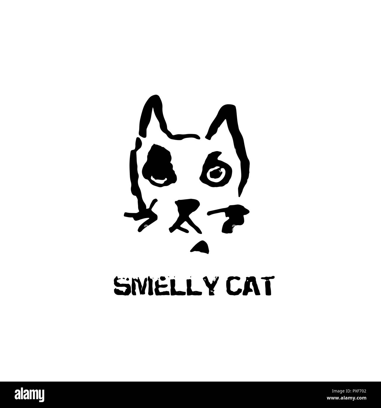 Smelly cat. Testa di gatto vettore. Inchiostro moderno disegno spazzola testa di animale. Illustrazione Vettoriale. Illustrazione Vettoriale