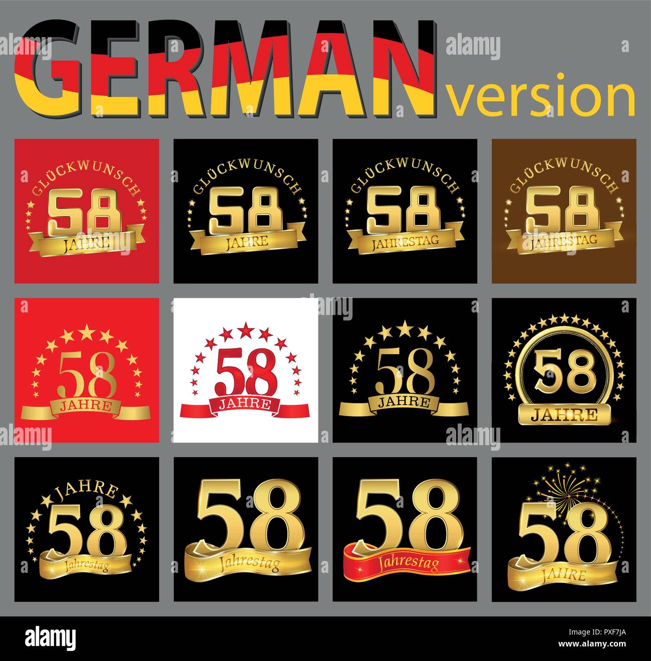 Impostare Il Numero Di Cinquanta Otto 58 Anni La Celebrazione Del Design Anniversario Numero D Oro Agli Elementi Del Modello Per La Tua Festa Di Compleanno Tradotto Dal Germe Immagine E Vettoriale Alamy