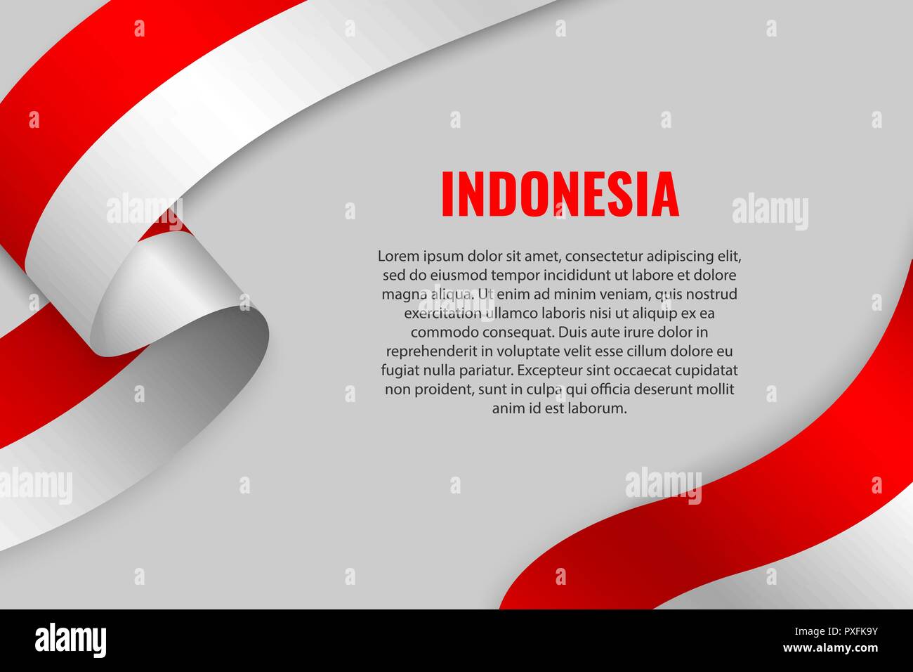 Sventolando in nastro o banner con bandiera di Indonesia. Modello per la progettazione di poster Illustrazione Vettoriale