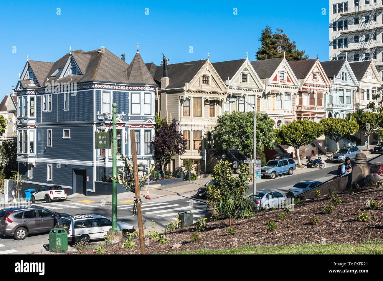 San Francisco, California, Stati Uniti d'America - 16 Luglio 2017 : case vittoriane in Steiner street Foto Stock