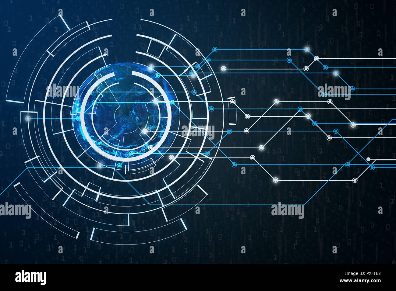 Abstract globale digitale la connessione di rete con il codice binario, tecnologia digitale concetto, elementi di questa immagine fornita dalla NASA Foto Stock