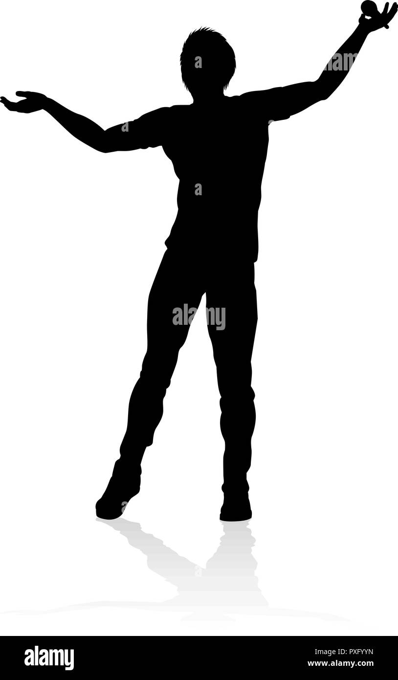 Cantante pop Country o Rock Star Silhouette Illustrazione Vettoriale