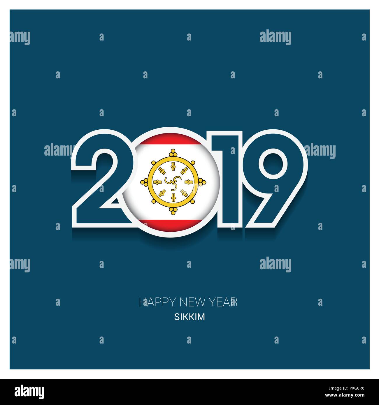 2019 Il Sikkim Tipografia, Felice Anno Nuovo sfondo Illustrazione Vettoriale