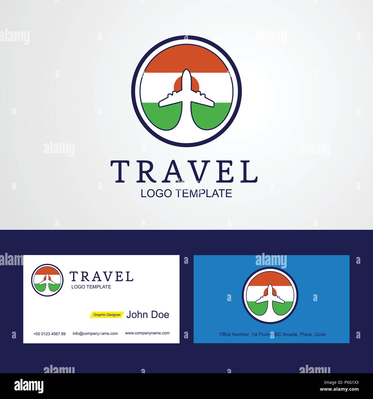 Viaggi Niger Creative Circle bandiera Logo e biglietto da visita di progettazione Illustrazione Vettoriale