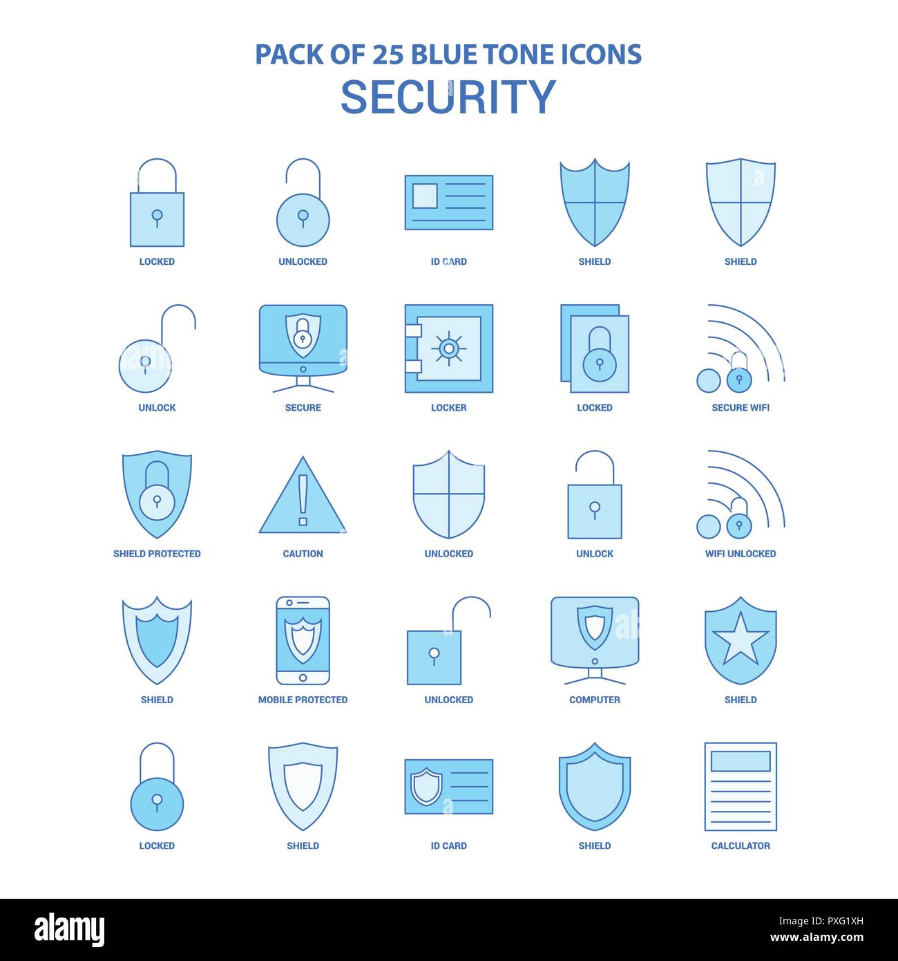 Sicurezza tono blu Icon Pack - 25 set di icone Illustrazione Vettoriale