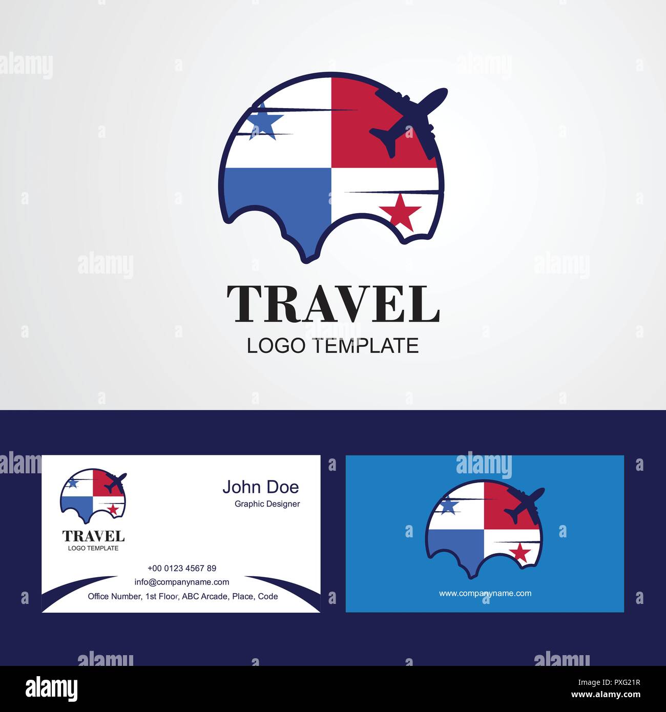 Travel Panama bandiera Logo e biglietto da visita Design Illustrazione Vettoriale
