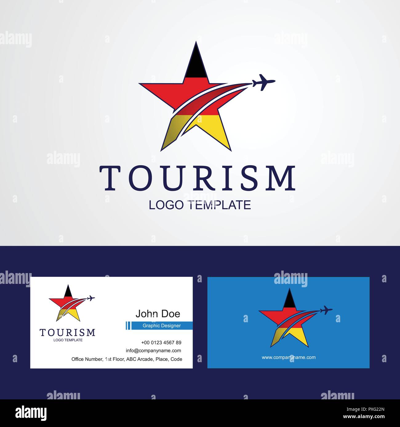 Viaggi Germania bandiera Creative logo Star e business card design Illustrazione Vettoriale