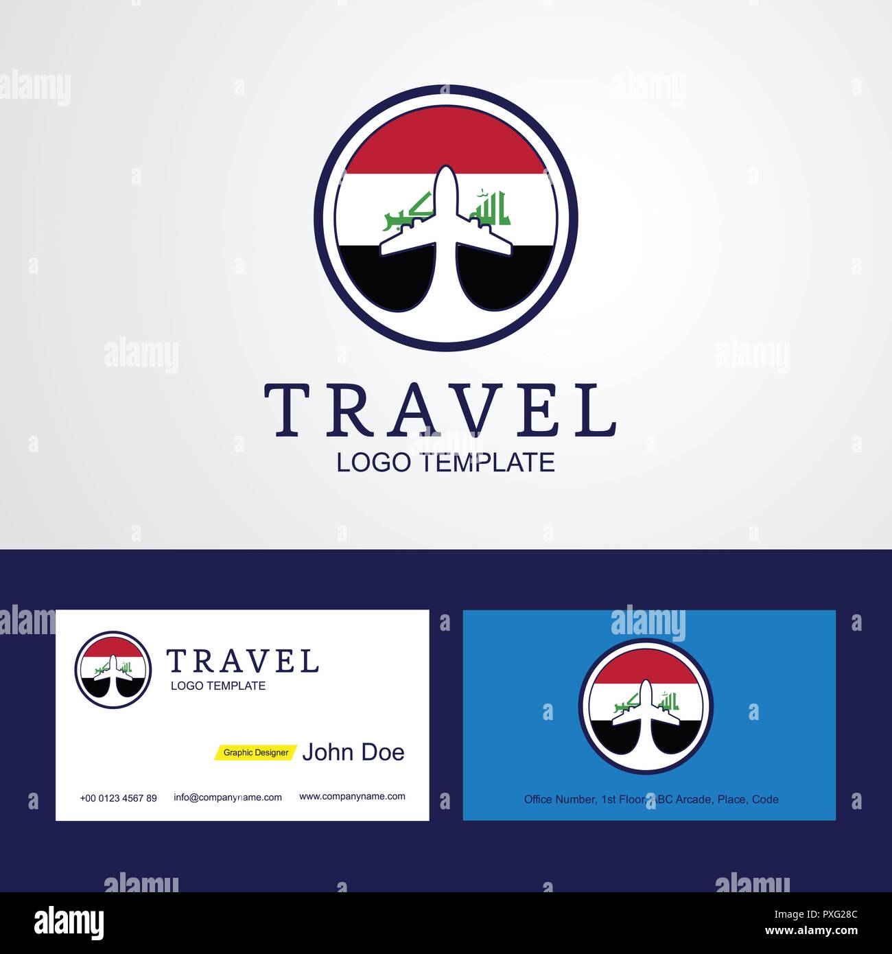 Il viaggio Iraq Creative Circle bandiera Logo e biglietto da visita di progettazione Illustrazione Vettoriale