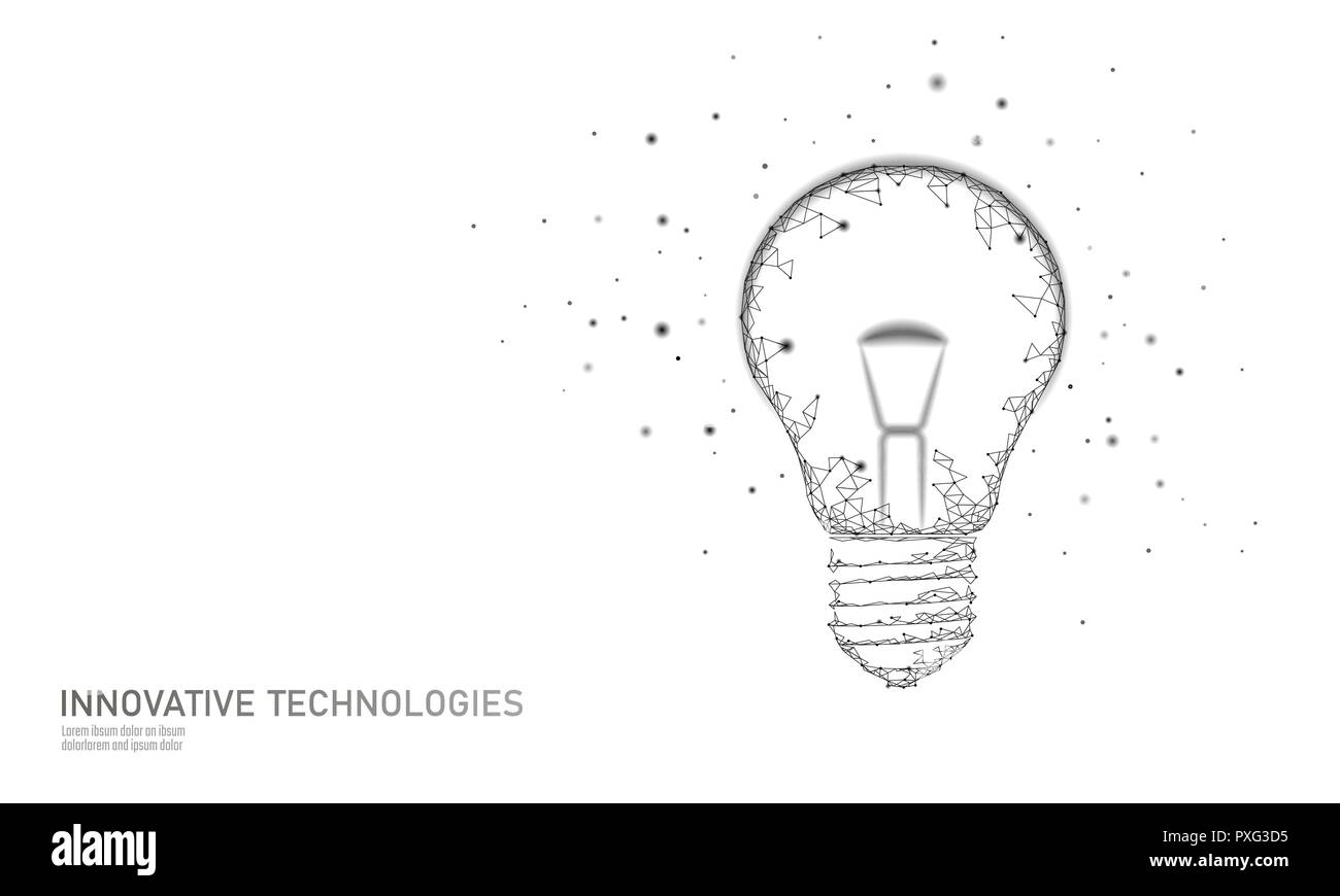 La lampadina della luce di business idea concetto. Attivo creativo cervello umano di intelligenza artificiale livello successivo uomo abilità menthal.Il simbolo di saggezza. Bassa bianco poli poligonale 3D triangolo illustrazione vettoriale arte Illustrazione Vettoriale