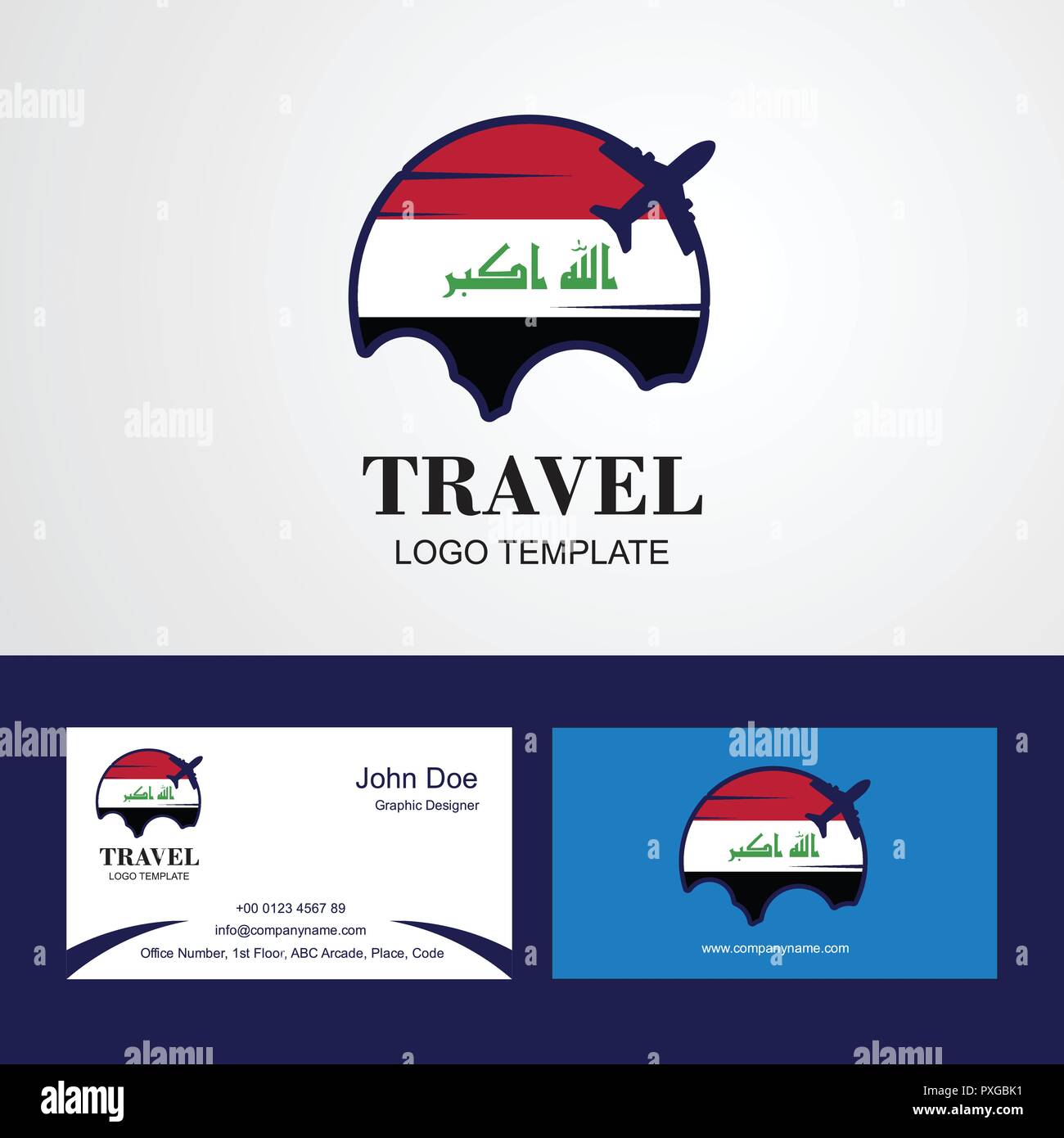 Viaggio bandiera Iraq Logo e biglietto da visita Design Illustrazione Vettoriale