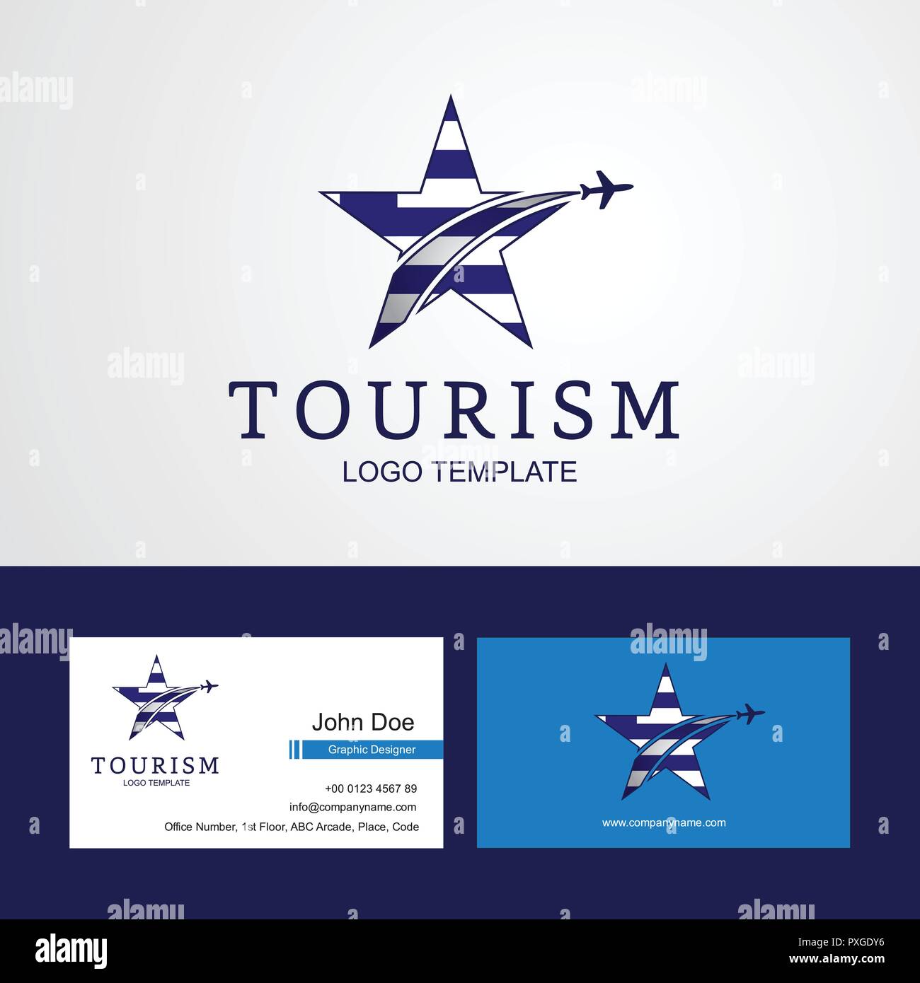Viaggi Grecia bandiera Creative logo Star e business card design Illustrazione Vettoriale
