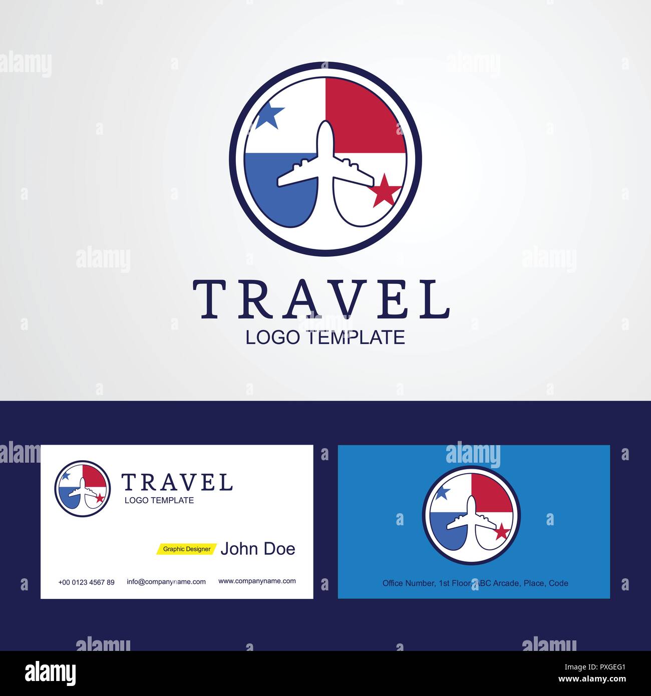 Travel Panama Creative Circle bandiera Logo e biglietto da visita di progettazione Illustrazione Vettoriale