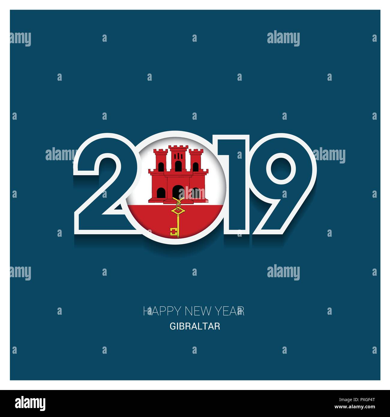 2019 Gibilterra Tipografia, Felice Anno Nuovo sfondo Illustrazione Vettoriale