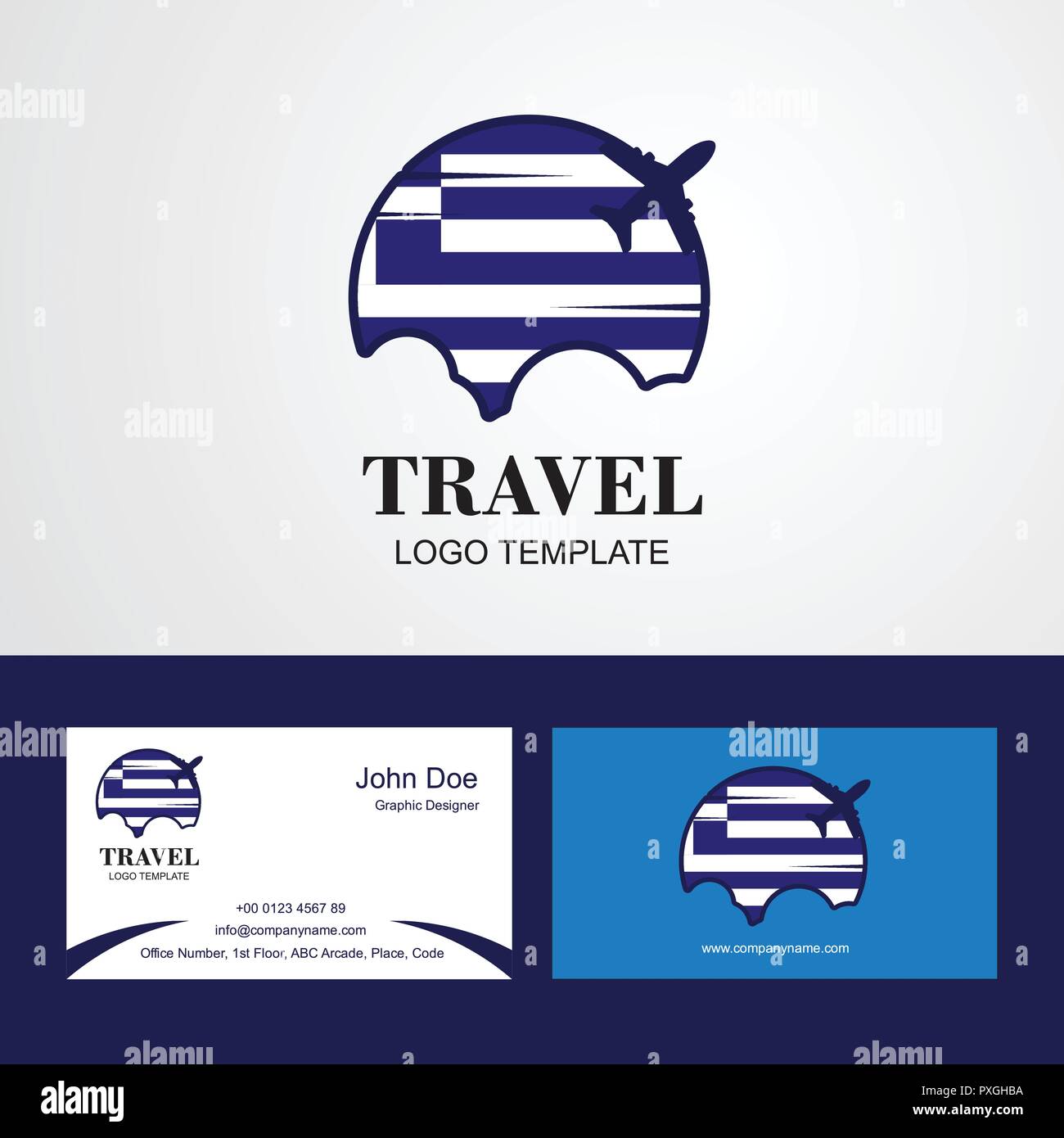 Viaggi Grecia bandiera Logo e biglietto da visita Design Illustrazione Vettoriale