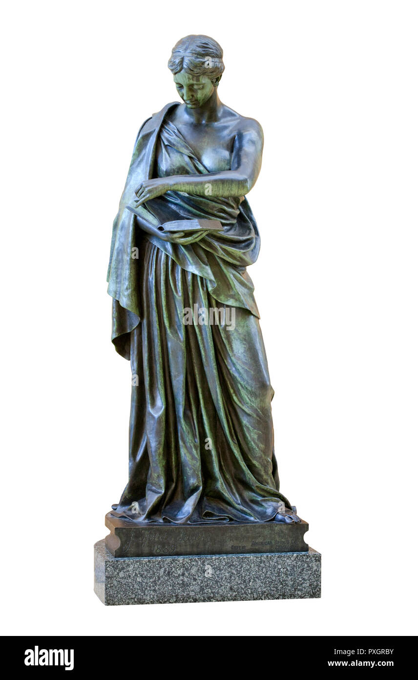 Il 1889 statua in bronzo di Minerva dallo scultore Jacob H. Fjelde (1855 - 1896) in Hennepin County Central Library, Minneapolis - La scultura è stata ca Foto Stock