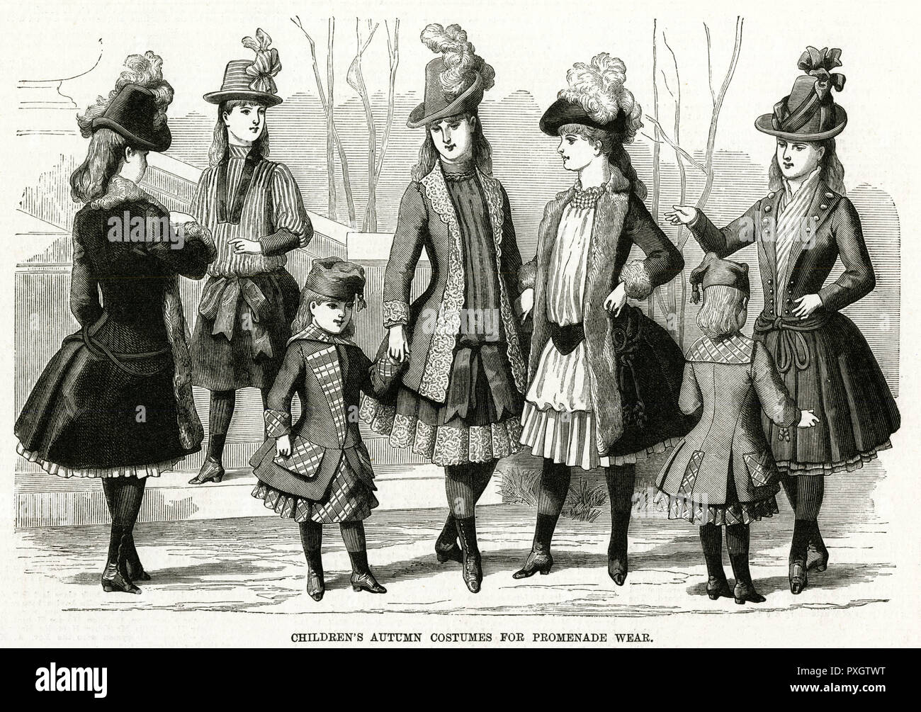 Costumi autunnali per bambini per abbigliamento Promenade 1886 Foto Stock